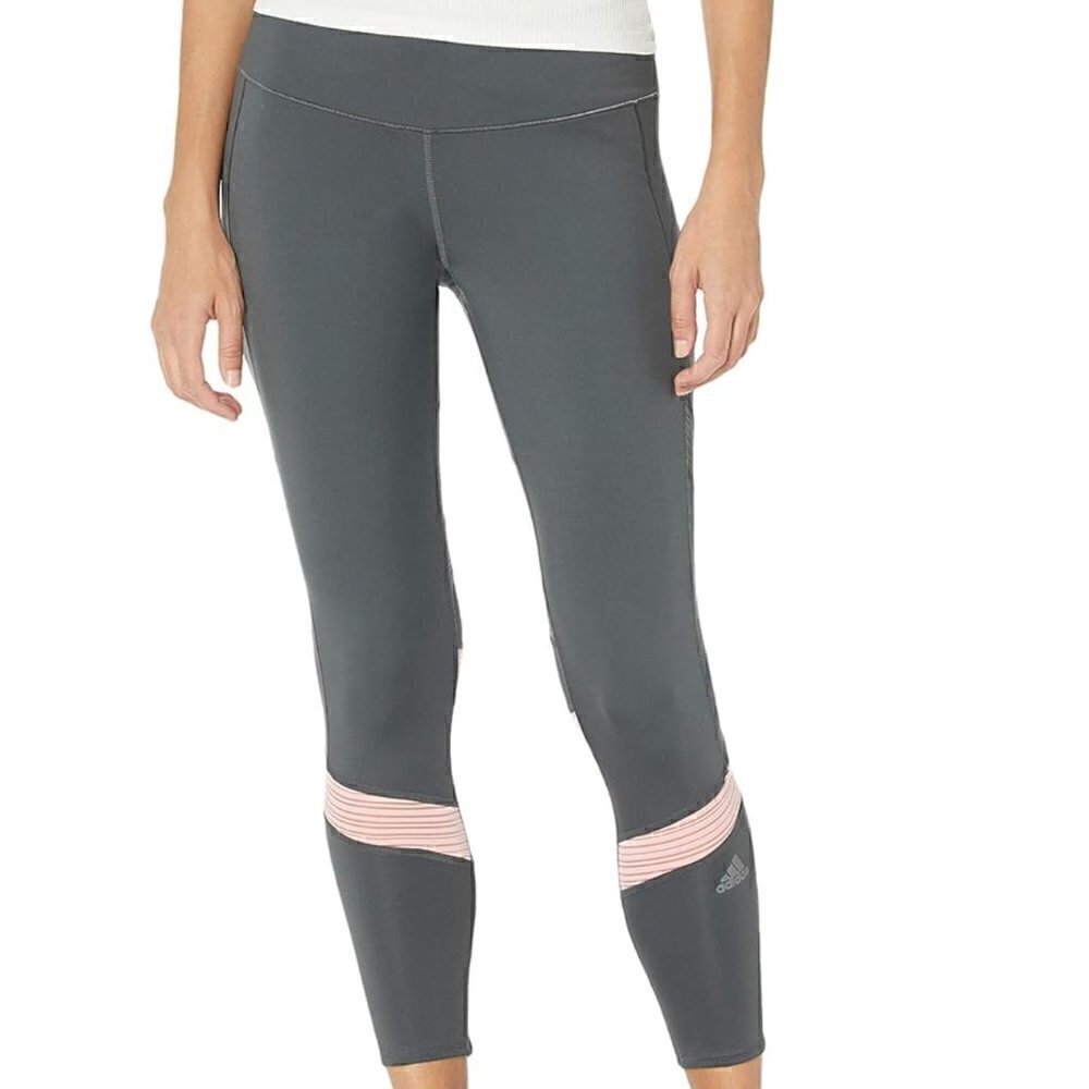 EUC - Adidas 'How we Do' 7/8 leggings, grey/pink with mesh, Size M